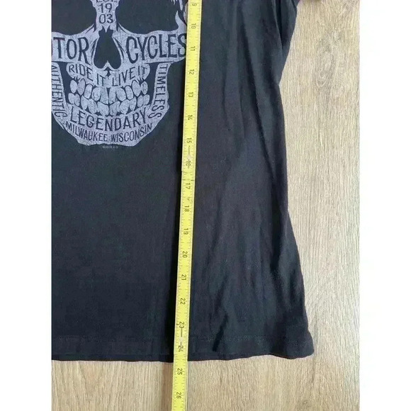 Harley Davidson Dallas TX Women's Biker Black Skull Sparkle Short Sleeve Shirt M - Picture 7 of 8